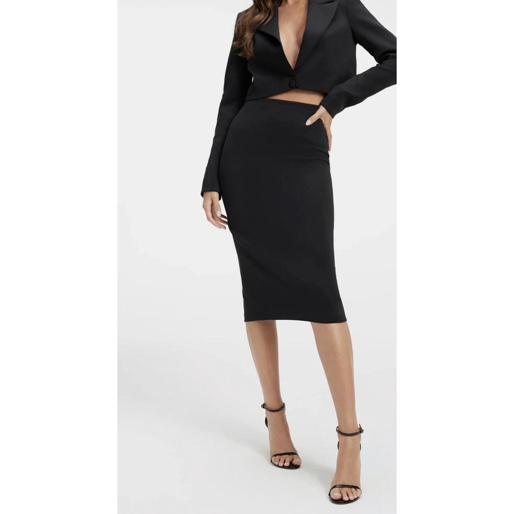 Good American Womens High Waisted Midi Pencil Skirt Back Slit Stretch Sz 5 (2XL)